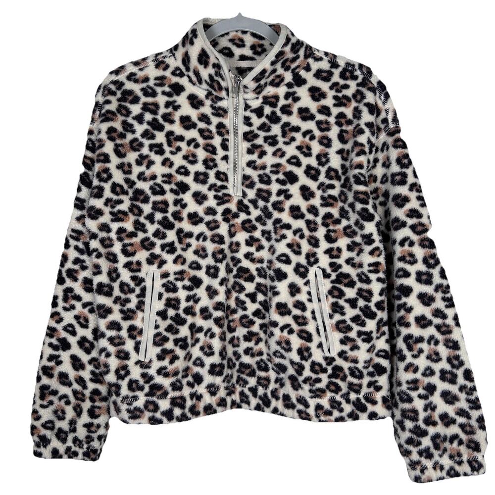 Thread & Supply Womens Sz XS leopard print pull-over 1/4 zip fleece